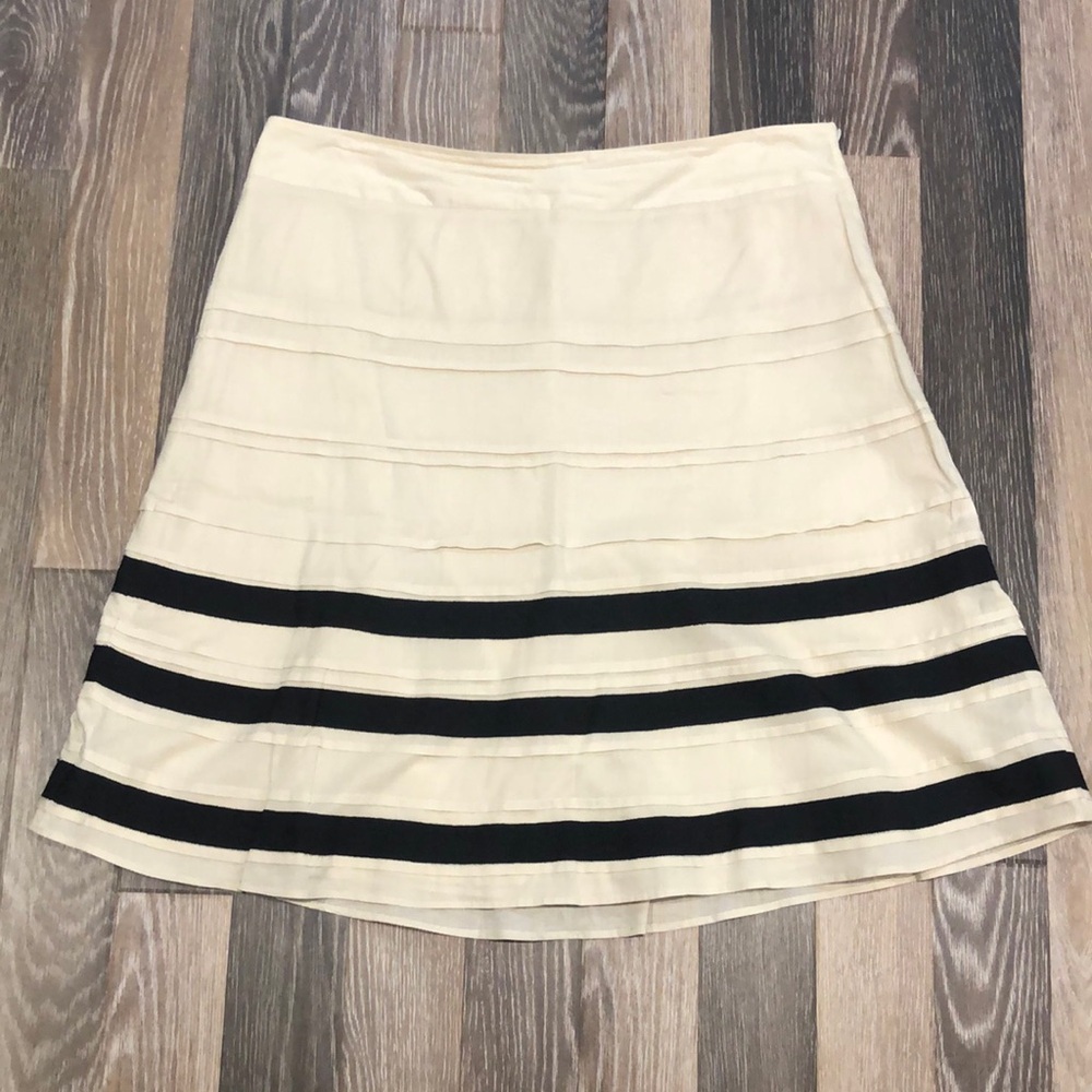 LOFT Cream A-Line Skirt with Black Stripes. Size 8.
